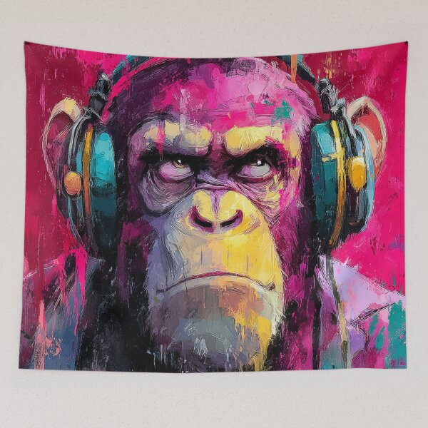 Item preview, Dj Monkey Thinker Pensive Baboon With Headphones Art designed and sold by GrinGalore.