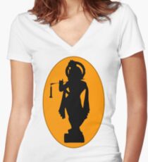 Hare Krishna Graphic Silhouette Design Women's Fitted V-Neck T-Shirt