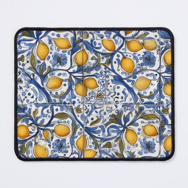 Item preview, Lemon and Blue Ceramic Tiles Pattern Sicilian Mediterranean Style designed and sold by PG Illustration.