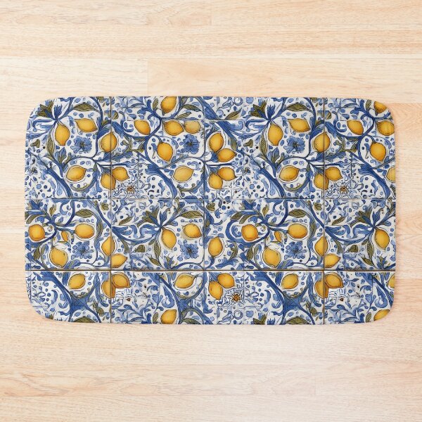 Item preview, Lemon and Blue Ceramic Tiles Pattern Sicilian Mediterranean Style designed and sold by PG Illustration.
