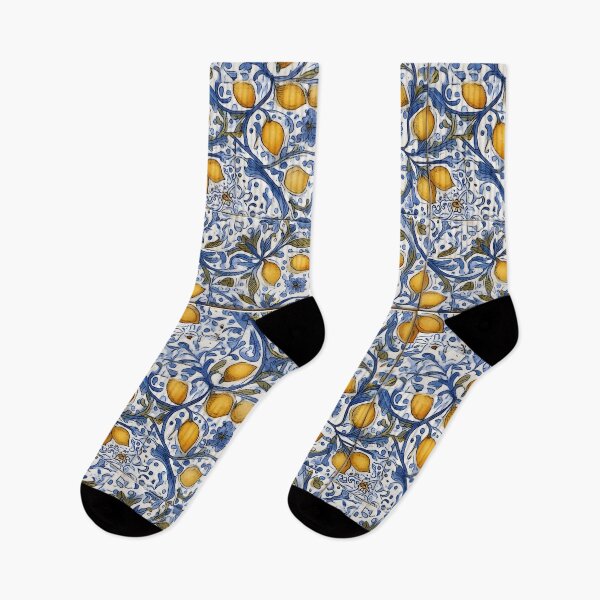 Item preview, Lemon and Blue Ceramic Tiles Pattern Sicilian Mediterranean Style designed and sold by PG Illustration.