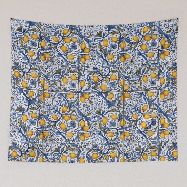 Item preview, Lemon and Blue Ceramic Tiles Pattern Sicilian Mediterranean Style designed and sold by PG Illustration.