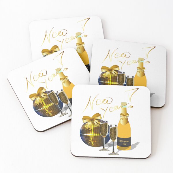 Item preview, New Year Eve Party Illustration with Wine Bottle, Glasses & Disco Ball designed and sold by PixelWaveBD.