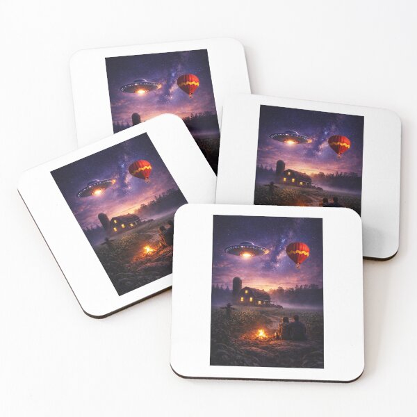 Item preview, UFO Encounter at Dusk – Surreal Countryside Night Scene designed and sold by TMD167207.