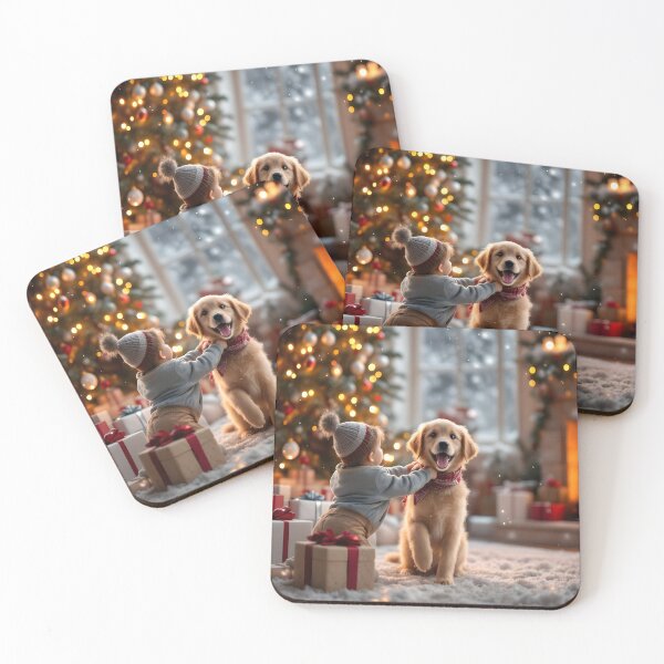 Item preview, Cute Puppy and Baby with gifts at Christmas tree designed and sold by DreamyWallVibes.