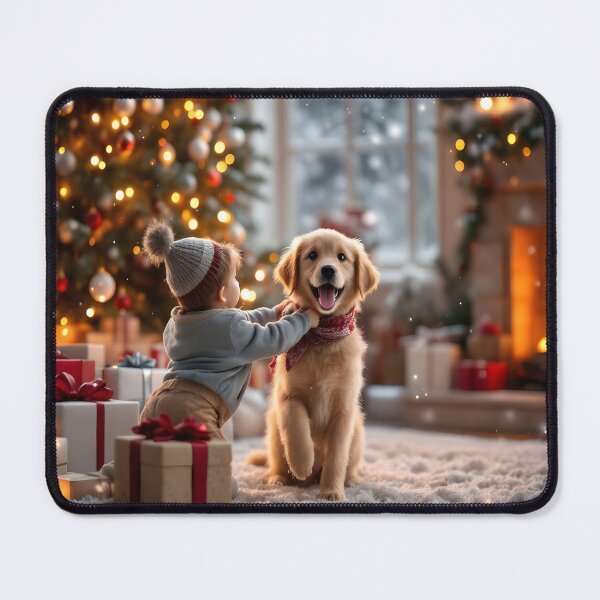Item preview, Cute Puppy and Baby with gifts at Christmas tree designed and sold by DreamyWallVibes.