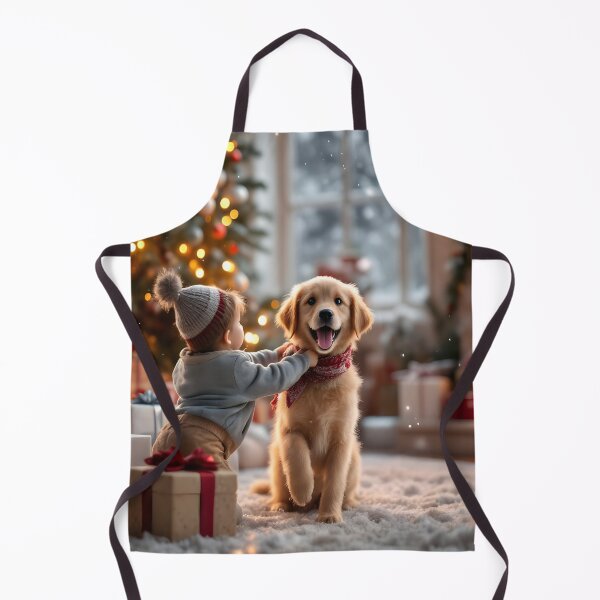 Item preview, Cute Puppy and Baby with gifts at Christmas tree designed and sold by DreamyWallVibes.