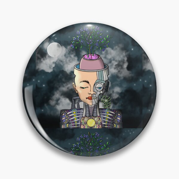 Item preview, Cyborg Woman Half Human Half Robot with Cloudy Moon and Blueberry Growth designed and sold by A9N3S.