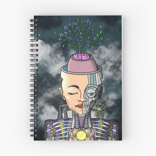 Item preview, Cyborg Woman Half Human Half Robot with Cloudy Moon and Blueberry Growth designed and sold by A9N3S.