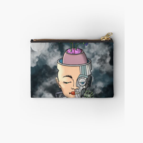 Item preview, Cyborg Woman Half Human Half Robot with Cloudy Moon and Blueberry Growth designed and sold by A9N3S.