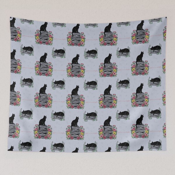 Item preview, Just One More Chapter – Cats on Books Floral Seamless Pattern in Blue designed and sold by WildLakePatterns.