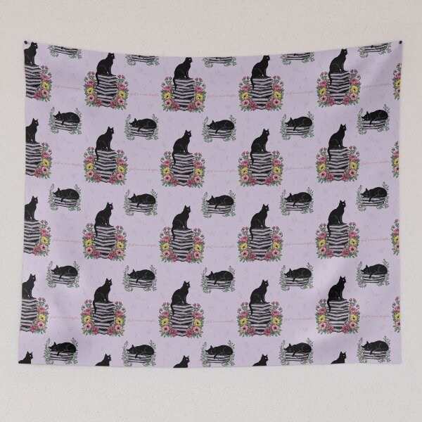 Item preview, Just One More Chapter – Cats on Books Floral Seamless Pattern in Pink designed and sold by WildLakePatterns.