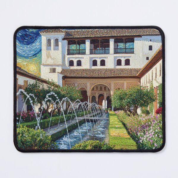 Item preview, Courtyard of the Generalife Canal next to the Alhambra in the style of Van Gogh, in Granada designed and sold by KukiLdeGuevara.