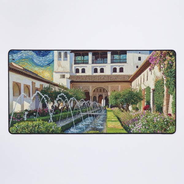 Item preview, Courtyard of the Generalife Canal next to the Alhambra in the style of Van Gogh, in Granada designed and sold by KukiLdeGuevara.