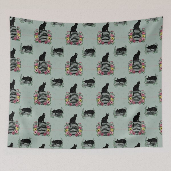 Item preview, Just One More Chapter – Cats on Books Floral Seamless Pattern in Green designed and sold by WildLakePatterns.