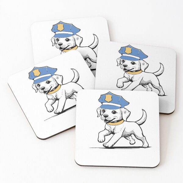 Item preview, Cute Police Puppy Line Art Illustration blue yellow designed and sold by FoxAutor.