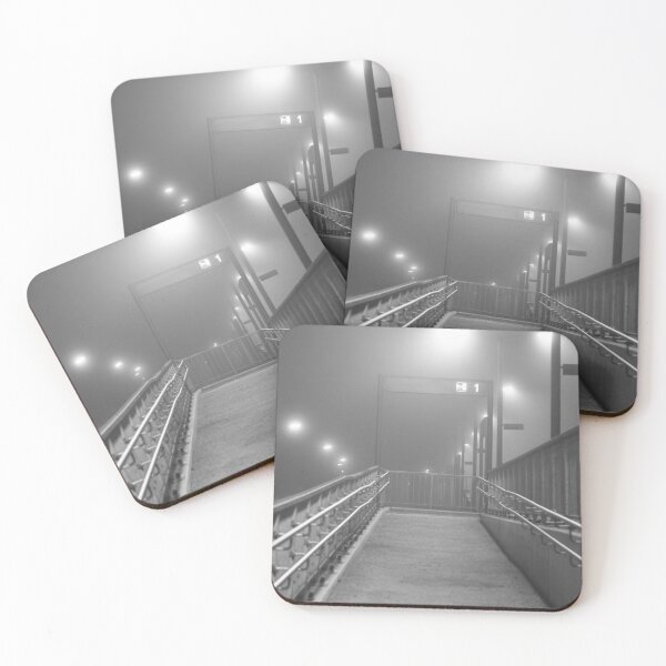 Item preview, Foggy pedestrian bridge at night, black and white designed and sold by rolfzogg.