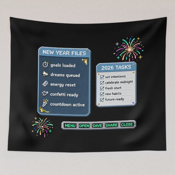 Item preview, New Year Pixel Interface Design with 2026 Tasks and Retro Celebration Files designed and sold by SplashTastic.