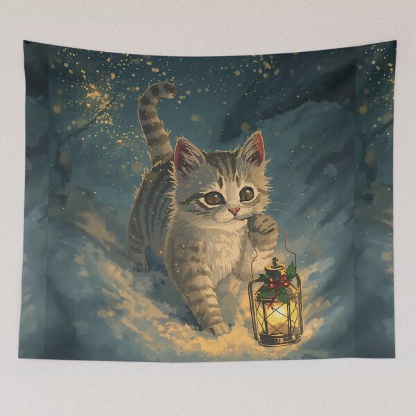 Item preview, Lantern-Carrying Cat – Cottagecore Christmas Night Joy designed and sold by Deezyned.