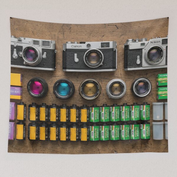 Item preview, Analog Photography Knolling - Vintage Cameras & Film Rolls designed and sold by SavinMercantile.