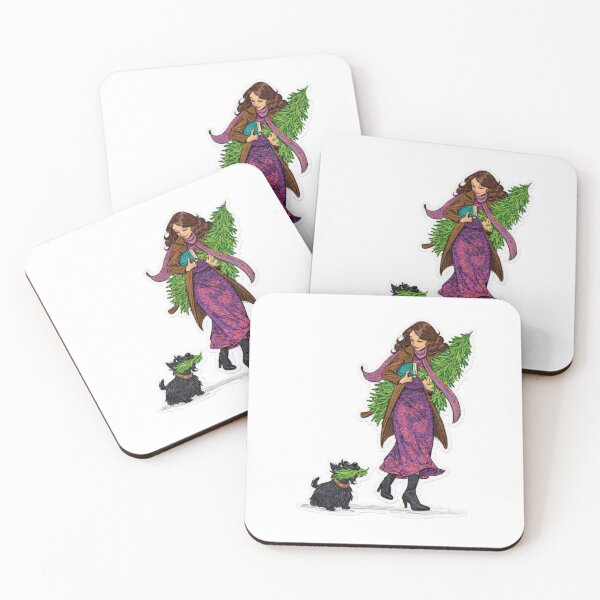 Item preview, Embroidered Winter Fashion Girl & Dog Sticker | Cozy Holiday Walk Illustration | Premium Thread Style designed and sold by Gurjeetpixelart.