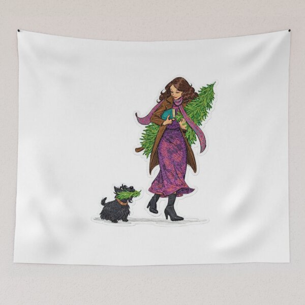 Item preview, Embroidered Winter Fashion Girl & Dog Sticker | Cozy Holiday Walk Illustration | Premium Thread Style designed and sold by Gurjeetpixelart.