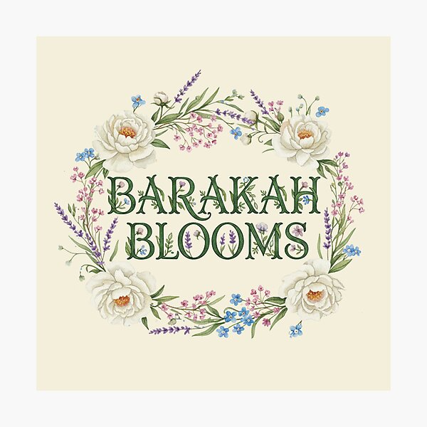Item preview, Barakah Blooms - Floral Wreath Botanical Blessings Typography Art designed and sold by D-Islamic.