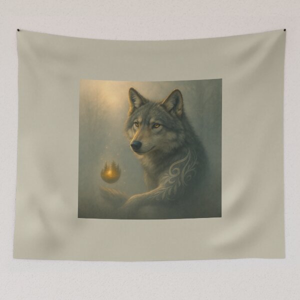 Item preview, Wolf – Golden Ember Guardian Mystic Forest Light Wildlife Art designed and sold by GeoWild Designs.