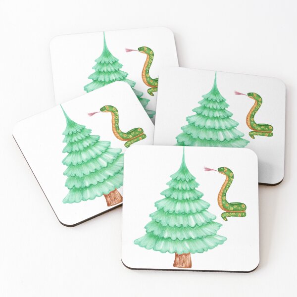 Item preview, Árbol de Navidad en acuarela con ilustración de serpiente designed and sold by ChernivtsiSkoda.