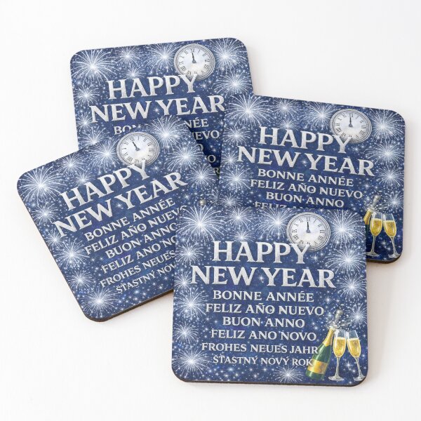 Item preview, Happy New Year Around the World – Bright Metallic Multilingual New Year's Eve Design Design designed and sold by Sybille-Yates.