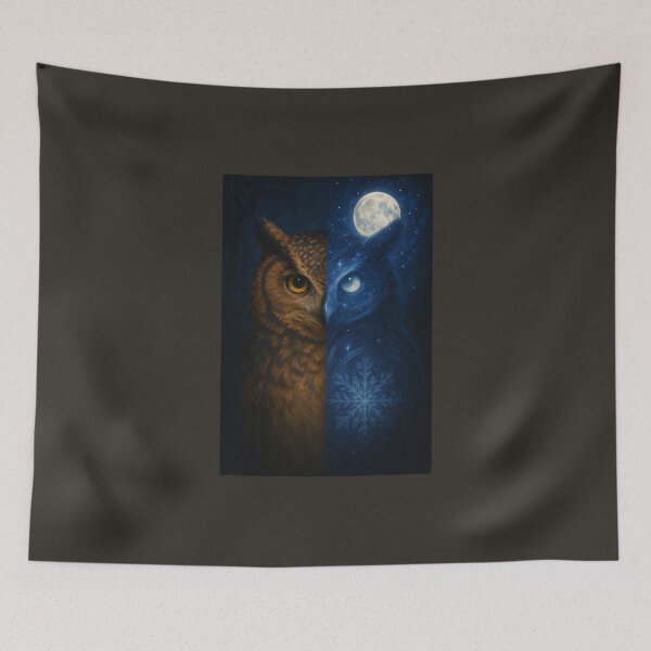 Item preview, Owl – Celestial Duality Moonlit Spirit Winter Snowflake Wildlife Art designed and sold by GeoWild Designs.