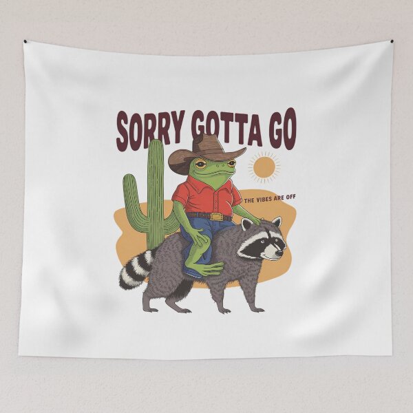 Item preview, Sorry Gotta Go Frog Riding Raccoon Funny Western Retro designed and sold by dianadouri.