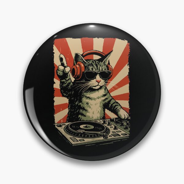 Item preview, DJ Cat Spinning Vinyl – Cool Retro Cat DJ With Headphones & Sunglasses designed and sold by BrainBubbleArt.