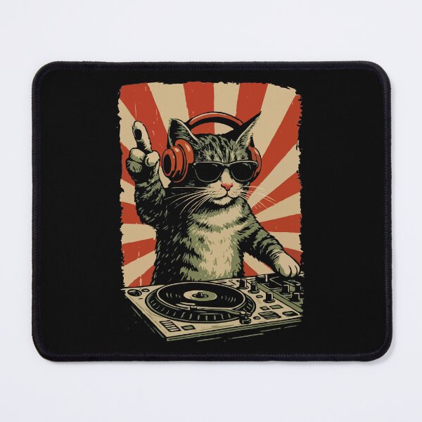 Item preview, DJ Cat Spinning Vinyl – Cool Retro Cat DJ With Headphones & Sunglasses designed and sold by BrainBubbleArt.