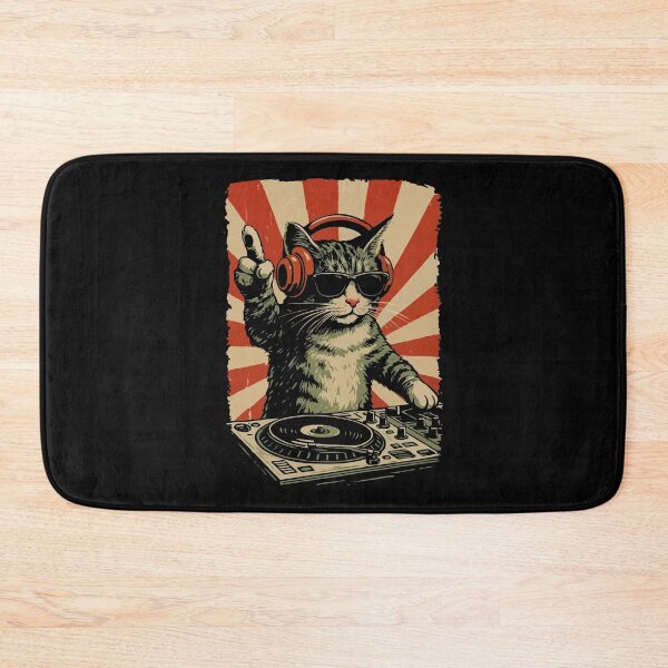 Item preview, DJ Cat Spinning Vinyl – Cool Retro Cat DJ With Headphones & Sunglasses designed and sold by BrainBubbleArt.
