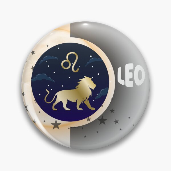 Item preview, Leo Zodiac Sign in Gold and Blue with Moon Circle on Black Background designed and sold by Aura Design.