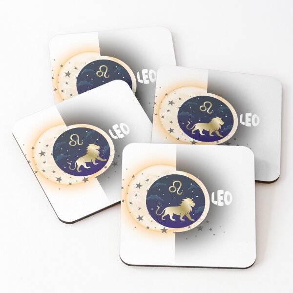 Item preview, Leo Zodiac Sign in Gold and Blue with Moon Circle on Black Background designed and sold by Aura Design.