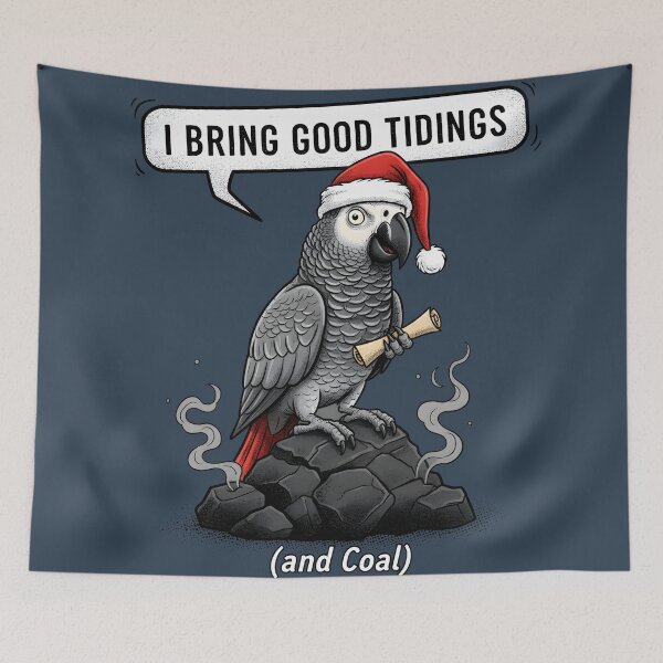 Item preview, Funny Christmas Parrot Bringing Good Tidings and Coal designed and sold by SillyPawsStudio.