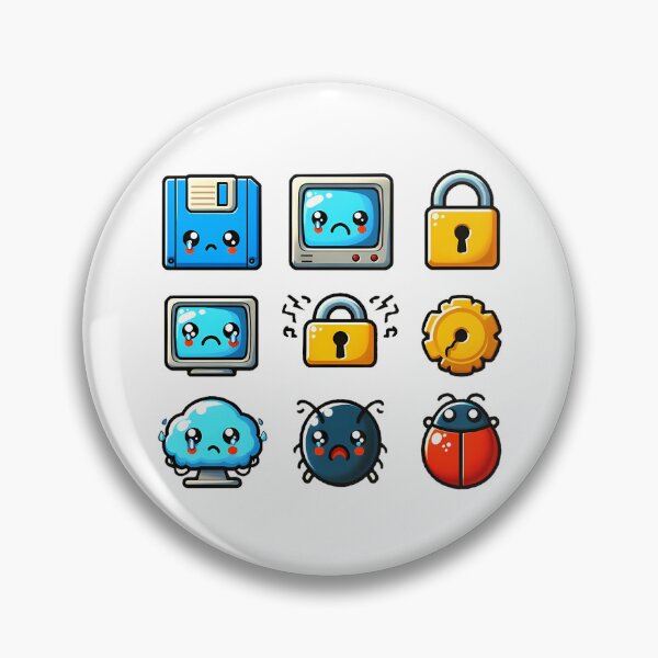 Artikelvorschau, Traurige Cybersicherheits- und Retro-Tech-Symbole – Niedliches Fehler-Sticker-Paket entworfen und verkauft von GREENZ0NE.