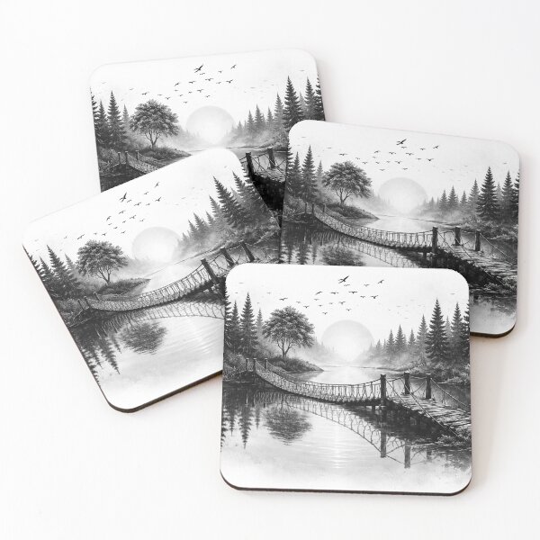 Item preview, Black and White Suspension Bridge Landscape designed and sold by Maverickystore.