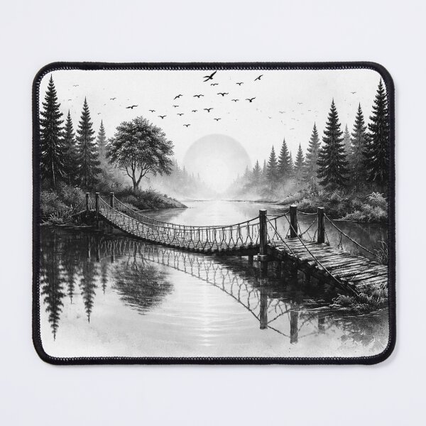 Item preview, Black and White Suspension Bridge Landscape designed and sold by Maverickystore.