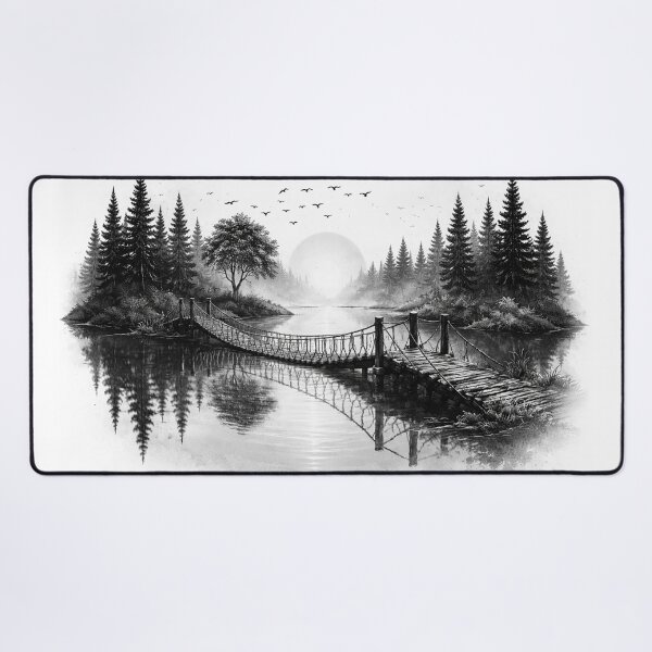 Item preview, Black and White Suspension Bridge Landscape designed and sold by Maverickystore.