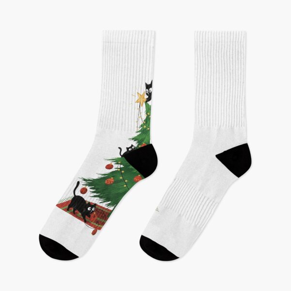 Item preview, Christmas Chaos: Playful Black Cats vs Christmas Tree designed and sold by TeeZilla808.