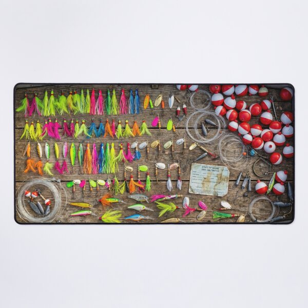 Item preview, Vintage Tackle Box Knolling - Fishing Lures & Bobbers Flat Lay designed and sold by SavinMercantile.