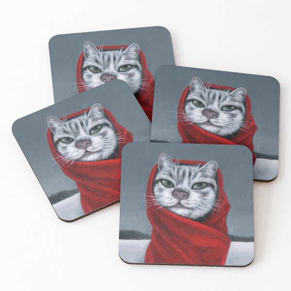 Item preview, Un pequeño gato está envuelto en un chal rojo. designed and sold by EmilyDouArt.