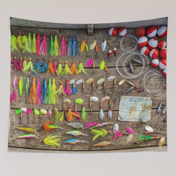 Item preview, Vintage Tackle Box Knolling - Fishing Lures & Bobbers Flat Lay designed and sold by SavinMercantile.