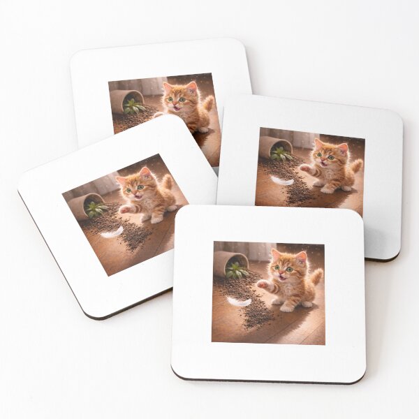 Item preview, Playful Kitten Distracted by a Floating Feather – Whimsical Cat Art designed and sold by LovelyCatGalaxy.