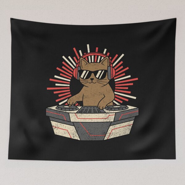 Item preview, DJ Cat Vintage Music Party Humor designed and sold by FreshVibe Prints.