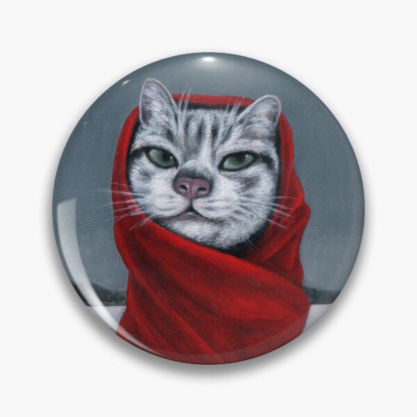 Item preview, a little cat is wrapped in a red shawl. designed and sold by EmilyDouArt.