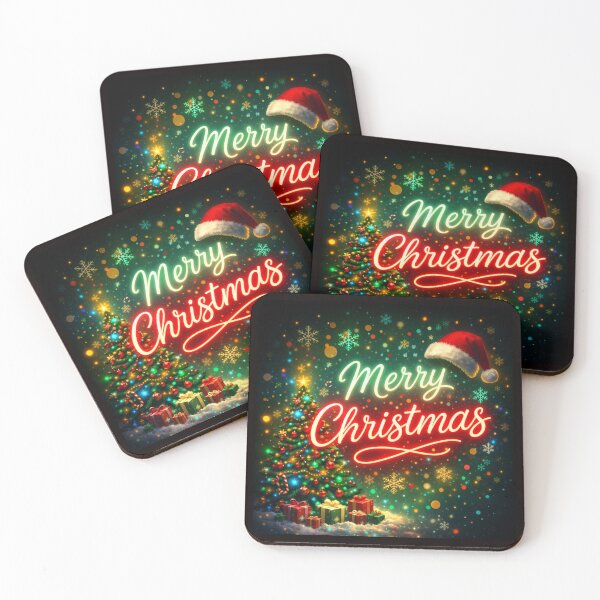 Item preview, Merry Christmas Neon Glow – Festive Holiday Typography with Christmas Tree designed and sold by ArtVoyageShop.
